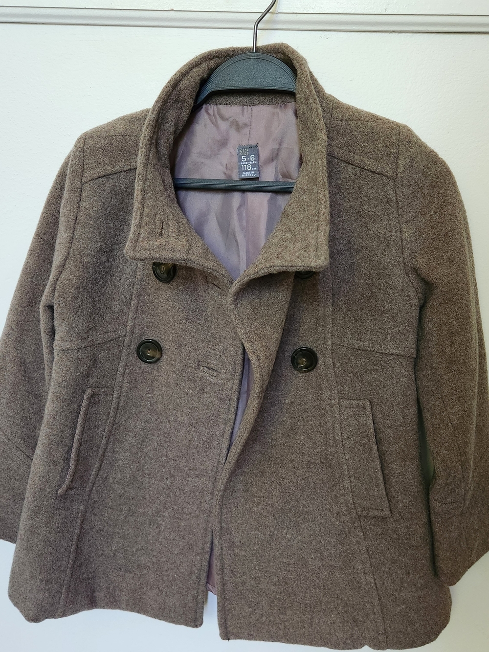 Zara Kids Brown Double-Breasted Wool Peacoat